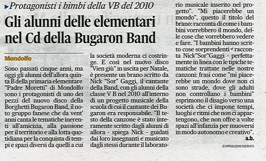 rassegna stampa - bugaron band - corriere adriatico 16 Dicembre 2014